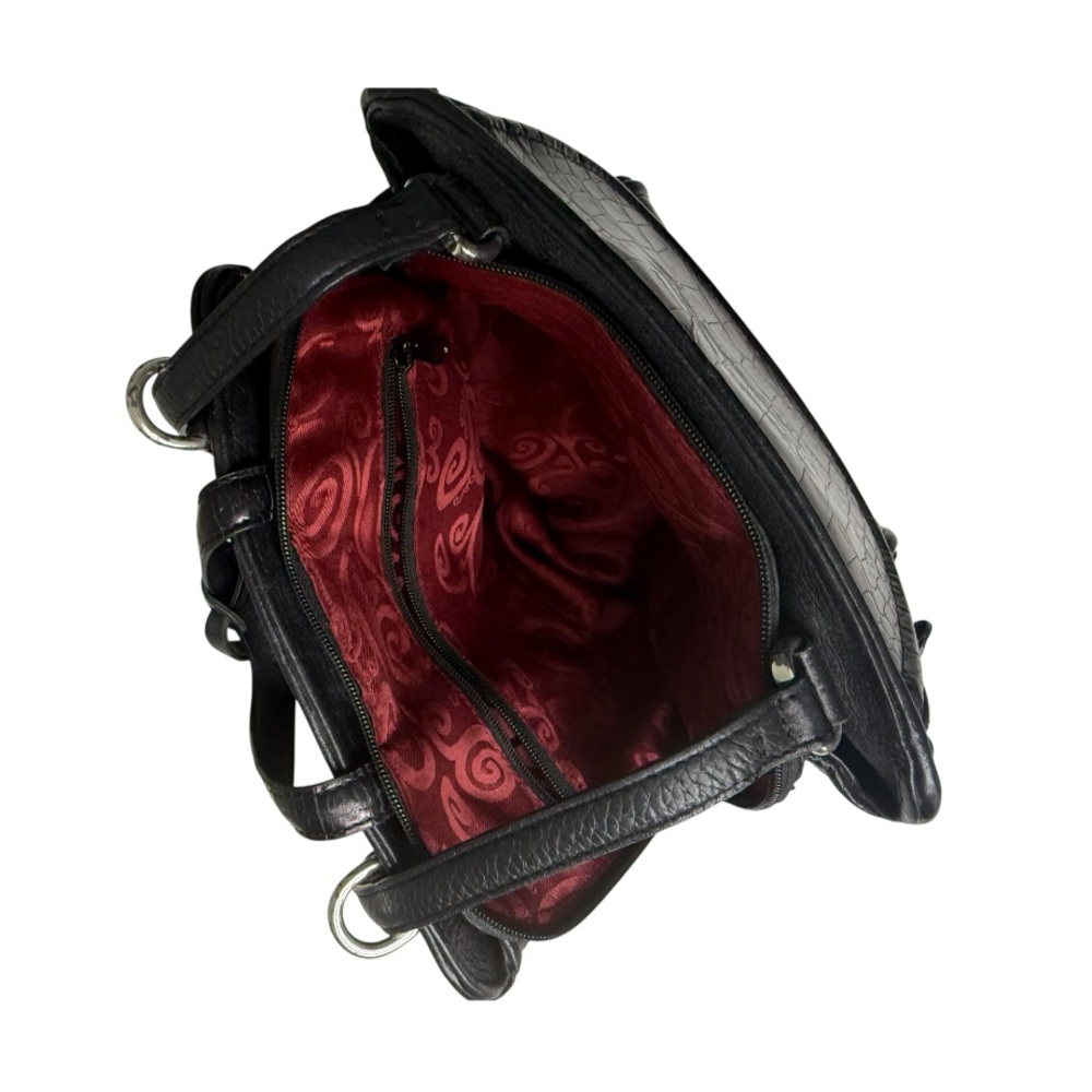 Brighton Donatella Leather Black Croc Embossed Backpack Purse Travel Work Bag - Picture 4 of 15